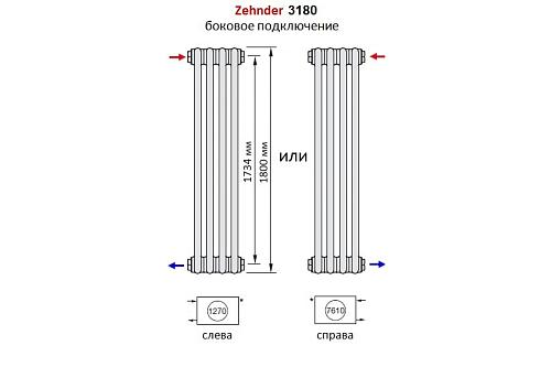 Zehnder Charleston 3180/10 секций №1270 3/4" RAL 9217 боковое подключение черный матовый