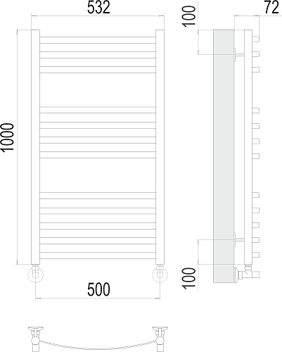 Terminus Авиэль П12 500х1000 Водяной полотенцесушитель