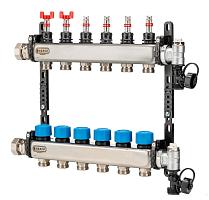 Henco Коллектор из нержавеющей стали 1” - 2 x 3/4” регулируемый расходомер, воздухоотводчик, дренаж и клапан заполнения
