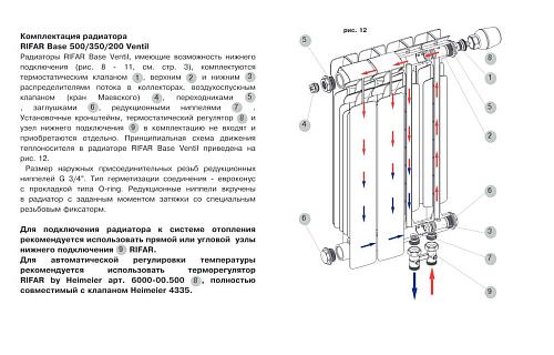 Rifar Base Ventil 350 25 секции биметаллический радиатор с нижним правым подключением