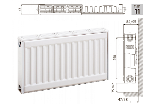 Prado Universal U11 300x400 стальной панельный радиатор с нижним подключением