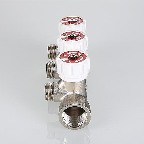 Valtec 3/4", 2 х 1/2" Коллектор 2 вых. c регулирующими вентилями (плоское уплотнение)