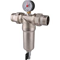 Tiemme  3/4" Фильтр с манометром со сгонами, с латунной колбой, самопромывной