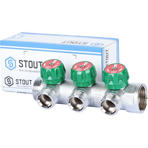 SMB-6850-013403 Stout Коллектор регулирующий 1", 3 отвода  3/4"ЕК