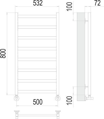 Terminus Аврора П8 500х800 Водяной полотенцесушитель 